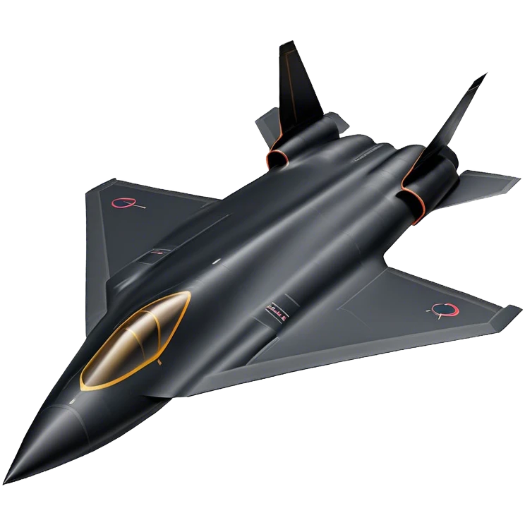 SR-71 Blackbird - Lockheed Martin (Stealth Grey) A sleek, high-speed reconnaissance aircraft with an elongated, needle-like fuselage and a smooth, aerodynamic design. The body is finished in a deep, matte jet-black with subtle panel lines and heat-resistant detailing. Its twin engines are seamlessly integrated into the structure, with sharp, swept-back wings that emphasize speed and stealth. The cockpit canopy is tinted, adding to its mysterious, high-tech aesthetic, while the overall silhouette exudes an aura of unmatched velocity and secrecy. emoji