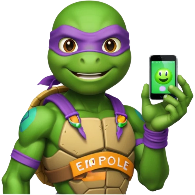 Donatello from Teenage Mutant Ninja Turtles, emoji style, with a hologram device in hand emoji