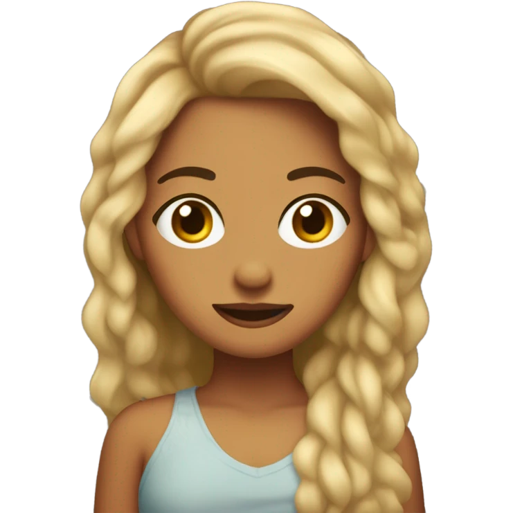 chica con cabello mediano largo con ondas, con ojos marrones oscuros, y de tez trigeña emoji