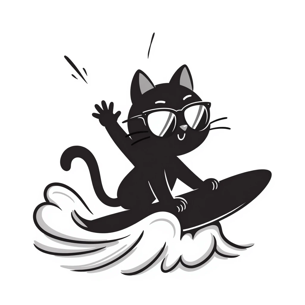 cat with sunglasses surfing a wave emoji