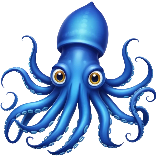 Vibrant blue squid with big eyes and tentacles emoji