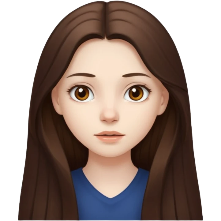pale skin girl with long brunette hair and brown eyes, neutral expression emoji