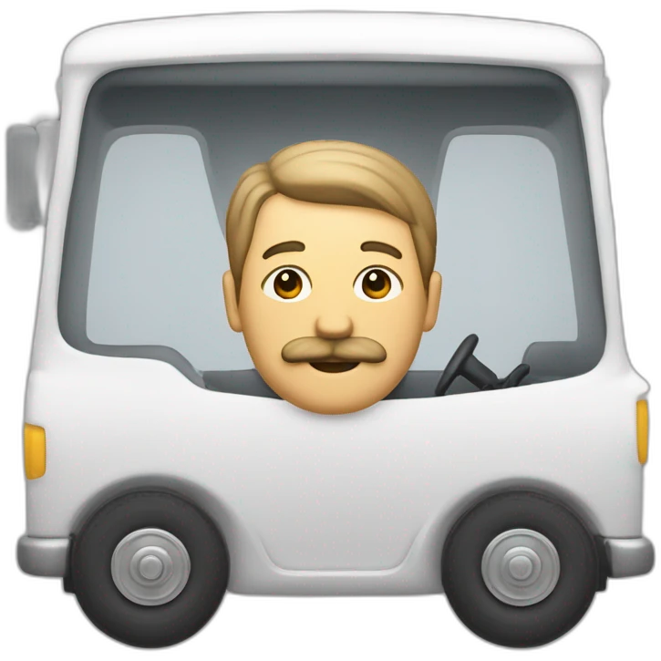 Un homme avec une moustache dans une camionette blanche emoji