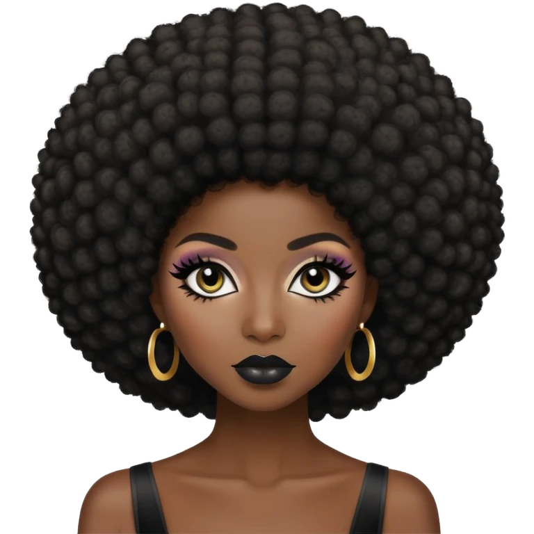 dark skin baddie,pretty makeup, black eyeliner, afro hair emoji