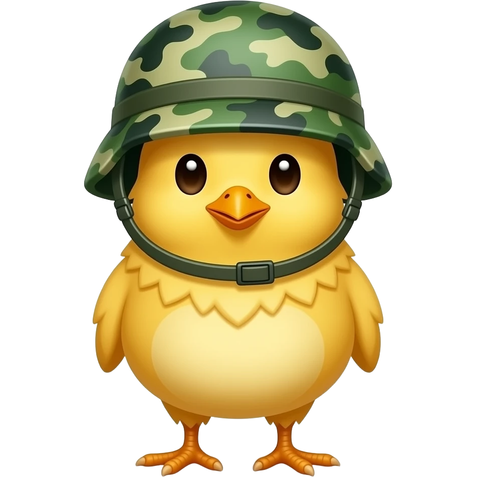 Chick with green camo army helmet on its head emoji