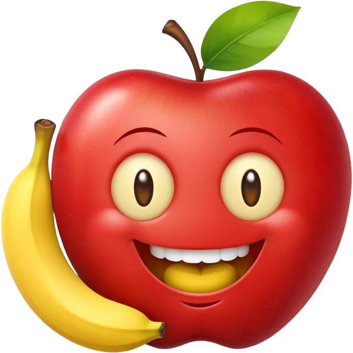 smiley face with apples as eyes and a banana as the mouth emoji