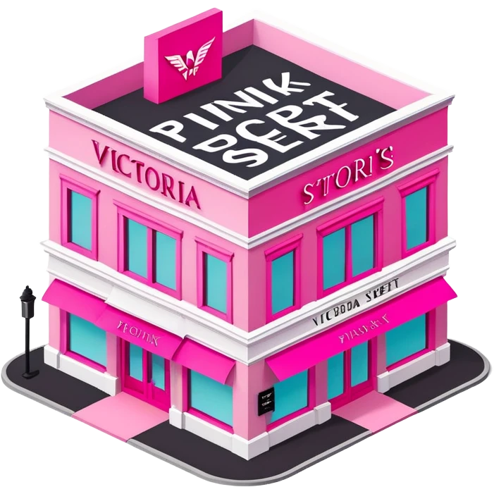 isometric exterior view victoria's secret pink store, 3d realistic emoji