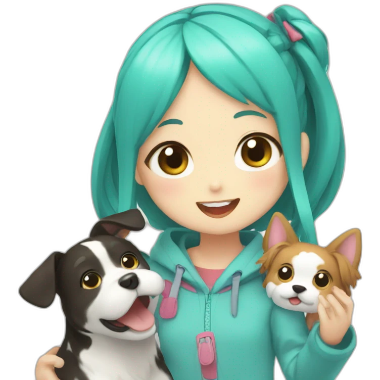 Miku playing with dogs emoji