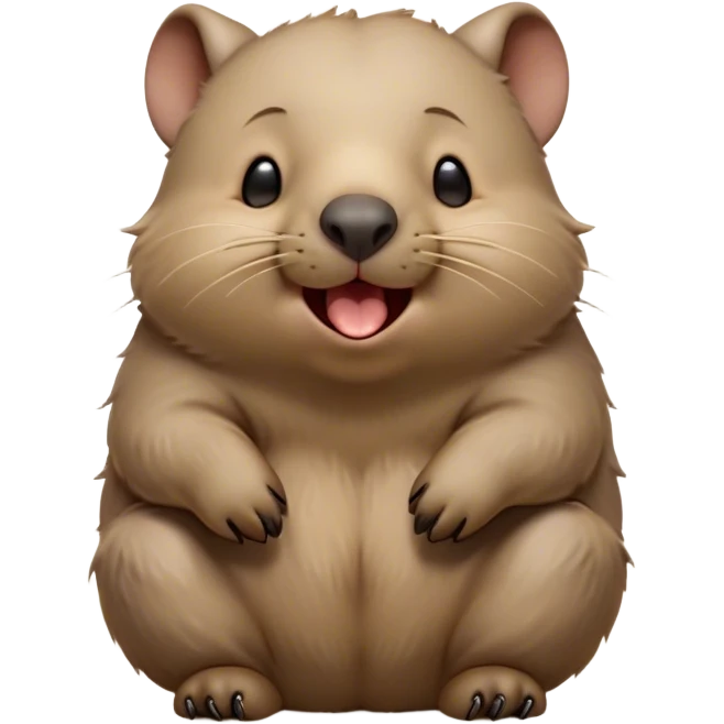 Cinematic Cute Yawning Wombat Portrait Emoji, Head tilted slightly with a dramatic, wide-open yawn, showcasing a soft, downy shaggy brown fur with drooping ears, round eyes barely open in drowsy contentment, Simplified yet irresistibly adorable features, highly detailed, glowing with a soft, cozy glow, high shine, relaxed yet expressive, stylized with a touch of rustic charm, bright and endearing, soft glowing outline, capturing the essence of a sleepy yet affectionate wombat, so drowsy it feels like it could stretch out of the screen and curl up for a nap! emoji