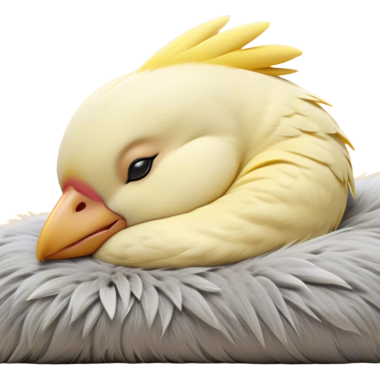 Meme-Worthy Cute Sleeping Cockatiel Portrait Emoji, Head resting peacefully with a contented smile, showcasing a delicate, slender build and a luxuriously soft grey fur with gentle yellow accents, eyes shut in a serene nap, Simplified yet hilariously adorable features, highly detailed, glowing with a soft, drowsy light, high shine, relaxed and utterly lovable, stylized with an air of playful laziness, bright and heartwarming, soft glowing outline, capturing the essence of a comically sleepy cockatiel, so meme-worthy it feels like it could instantly become the next viral sensation of adorable slumber! emoji