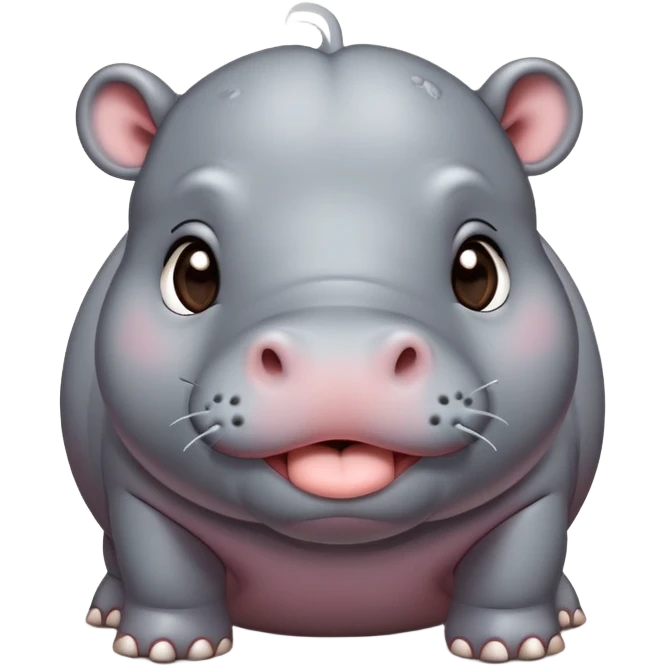 A cute little realistic contented hippo with brown/black eyes and gray skin tone blows a kiss emoji