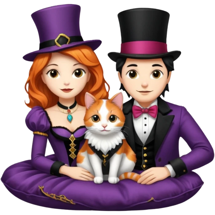 magician couple and their pet cat emoji