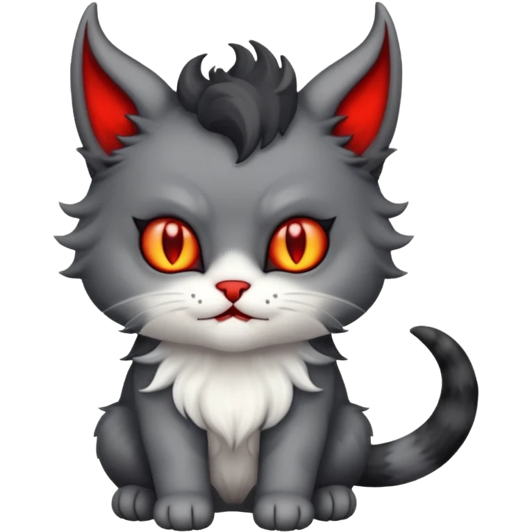 dark blackish grey and white devil satan kitten emoji