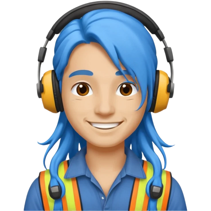 construction worker with long blue hair and headphones emoji
