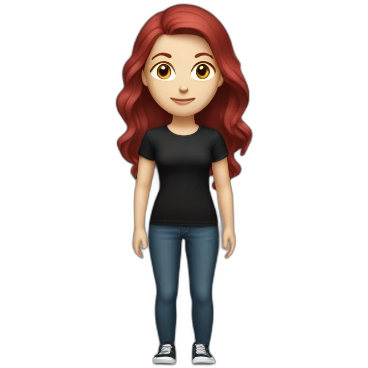 a white girl with burgundy hair in a black T-shirt emoji