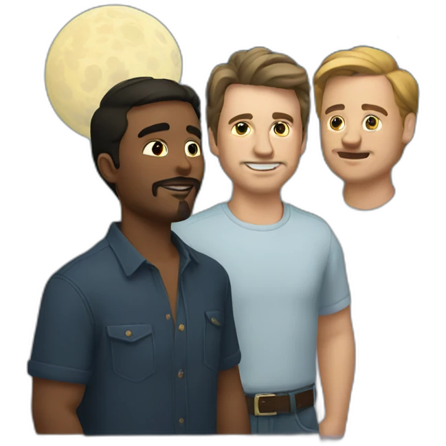 two white guys and a chicano looking at the moon emoji