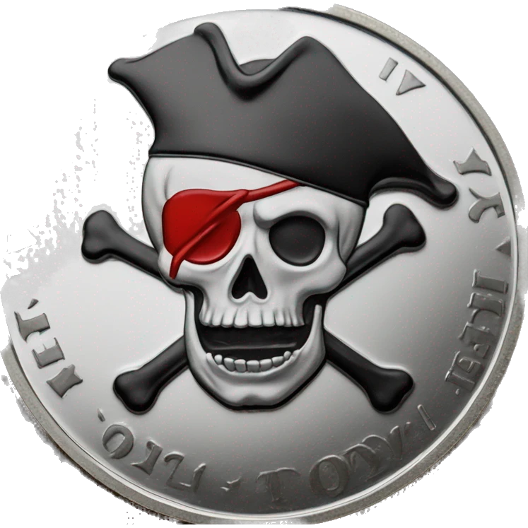 "jolly Roger" minted on silver coin, embarrassment, red cheeks emoji