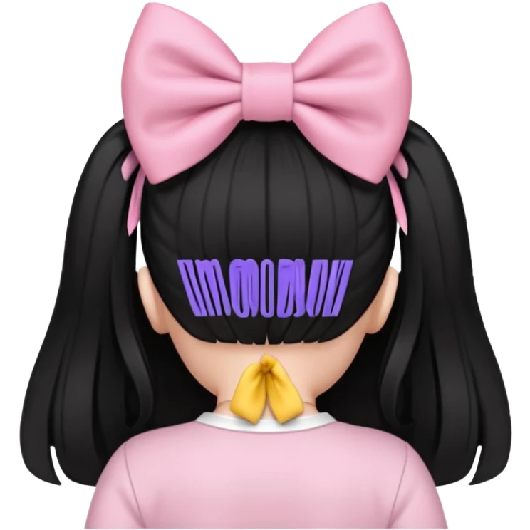 Black open hair from behind with baby pink bow emoji