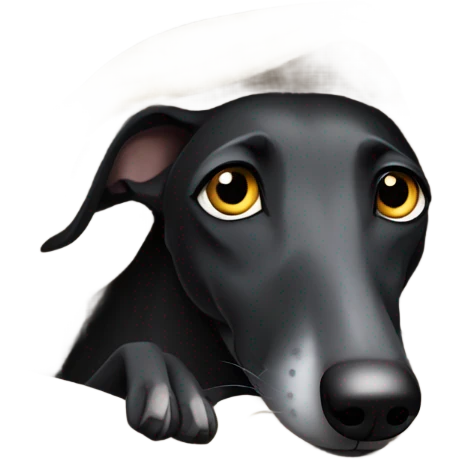 Black greyhound in bed under blanket emoji