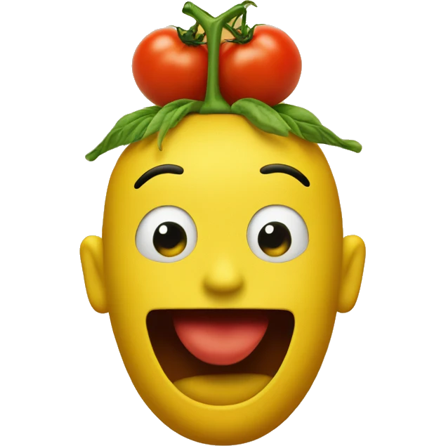 Yellow duch with tomatoes on top of a head emoji