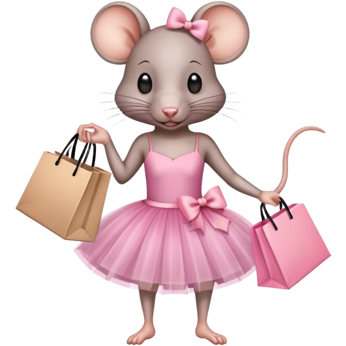 rat with a pink dress and tutu holding a Sephora shopping bag emoji