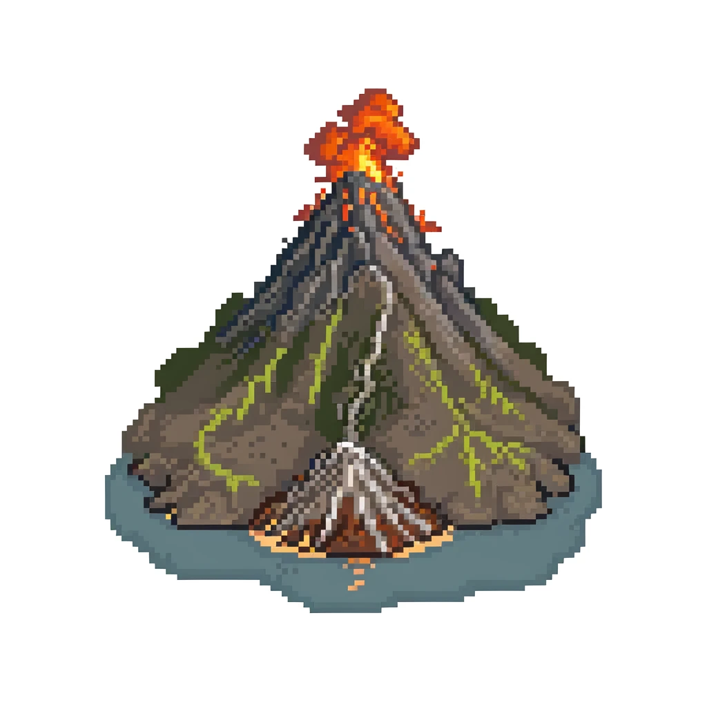 Volcanic island with multiple erupting peaks and ash clouds emoji