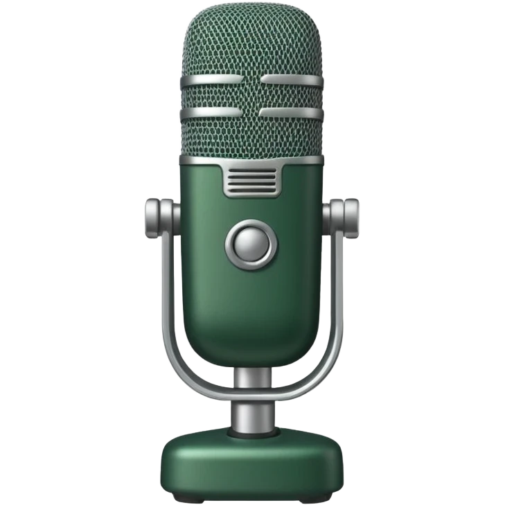 A dark green radio microphone, positioned straight, with light beige inserts instead of gold, in apple style emojis. emoji