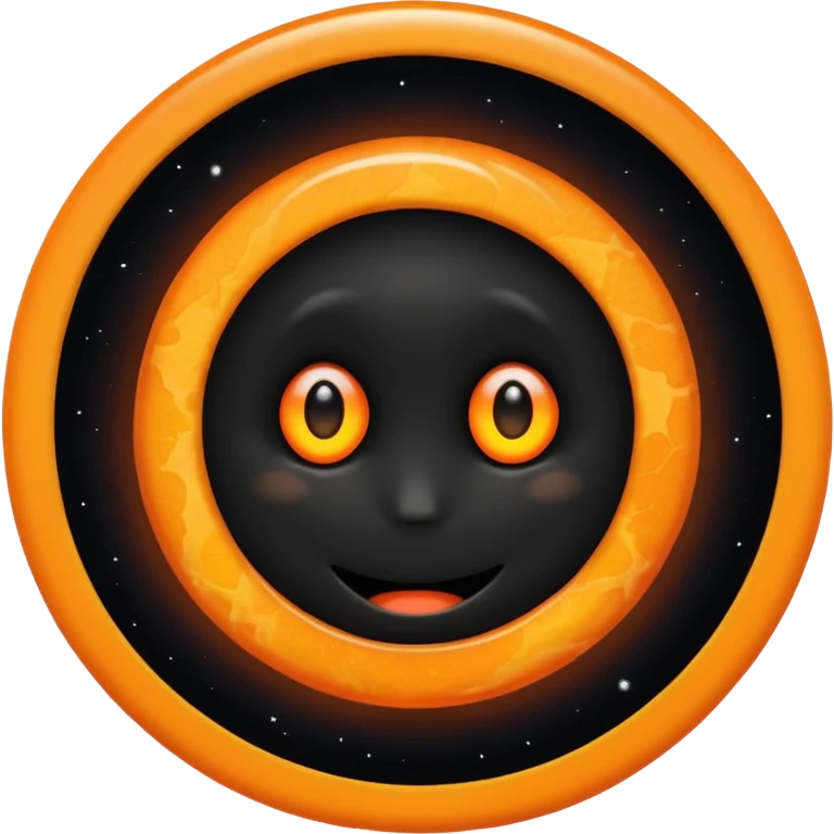 make a blackhole, accretion disk and all, with an orange smiley face, black head, orange ring, orange eyes, orange mouth, no other details emoji