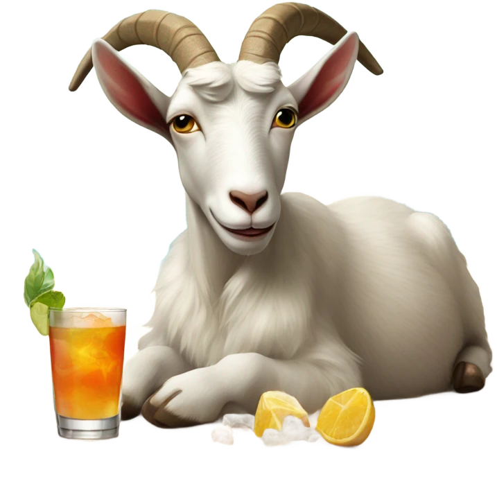 Goat laying on the beach sipping a cocktail emoji