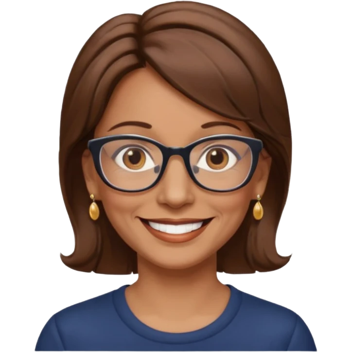 Women 50 years, brown eye and hair with glasses and earing emoji