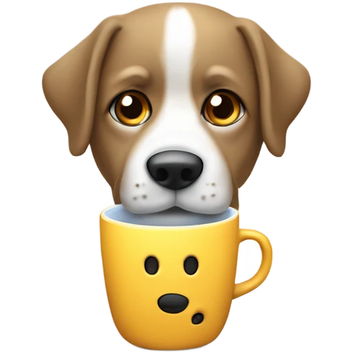 un perro con una taza emoji