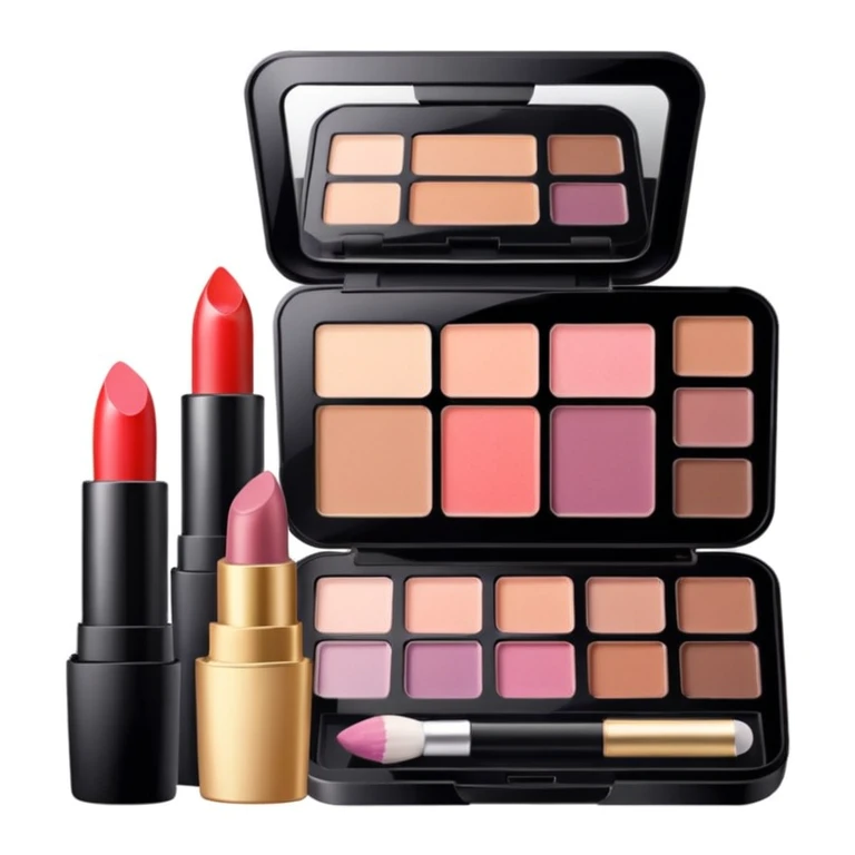 makeup products all together in one piece of png, lipstick, blush, powder, etc emoji