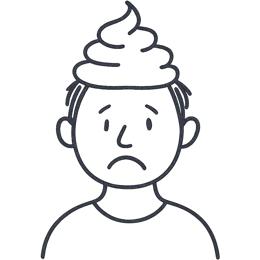 hand-drawn outlined icon of a man with poop on his head emoji