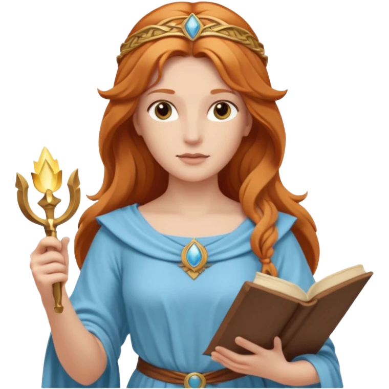 Minerva, Wisdom Goddess from Rome Mythology with long reddish blonde hair, light blue outfit emoji