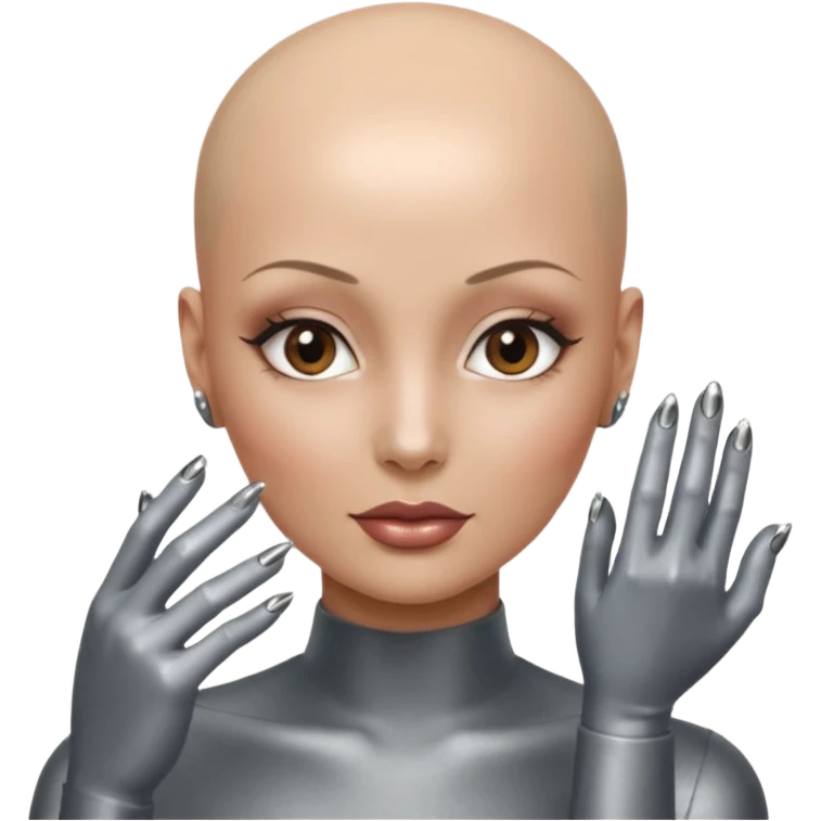 정말 예쁜 미인인데 대머리인 근데 머리 부분만 철로 되어있는
근데 네일도 하고 있는 emoji