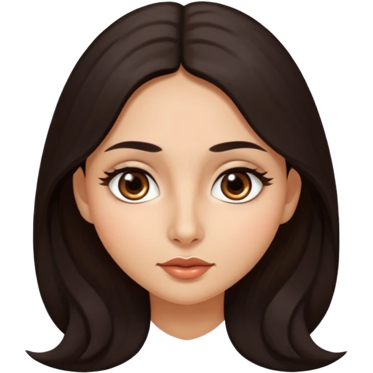 morena, olhos mais rasgados, cabelo liso e comprido, mais volumoso sinal em forma de circulo do lado direito da bochecha, nariz grande e bonito e boca menor emoji