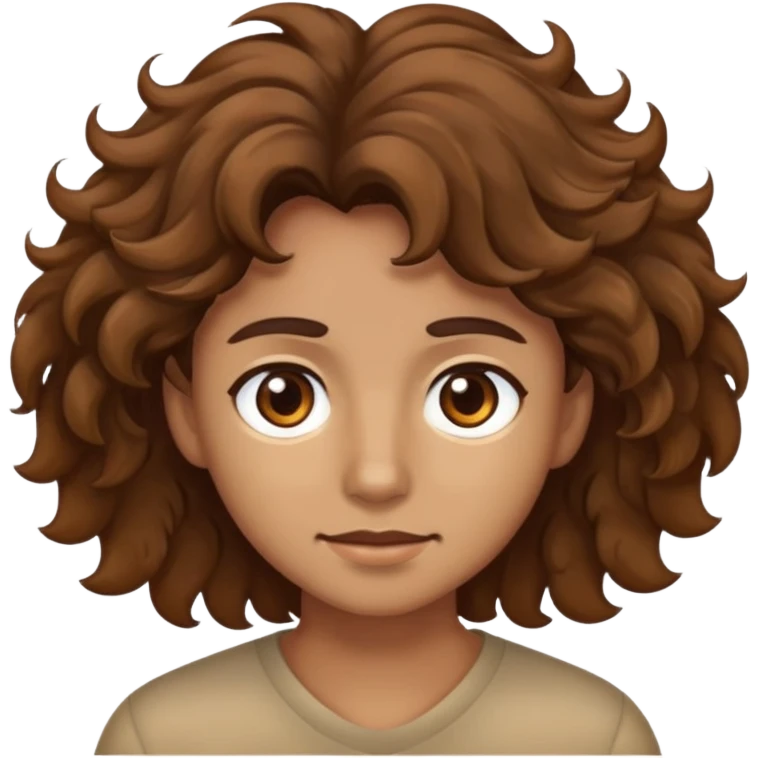 Brown eyes brown wavy/fuzzy hair and tan  emoji