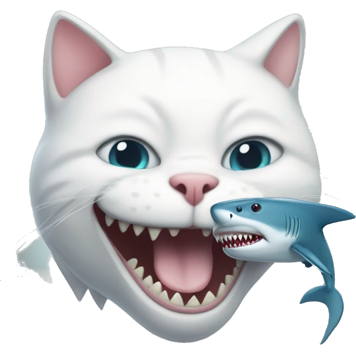 White cat with a shark in the mouth emoji