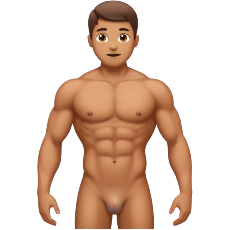 man standing with naked torso and showing penis emoji