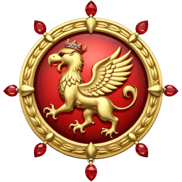 Golden griffin crest / brosch in a circle with red gems and no background emoji