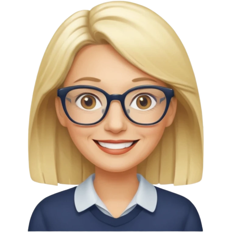 side profile of an attractive older blonde woman with glasses, smiling emoji