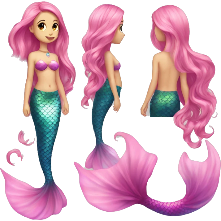 Iridescent mermaid tail full body long hair pink emoji