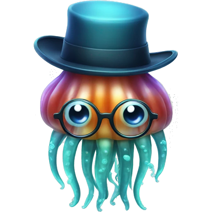 Jellyfish wearing glasses with tophat  emoji