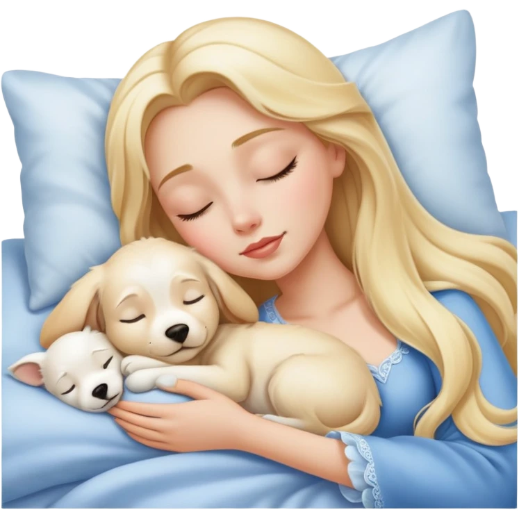 Sleeping beauty bed white puppy emoji