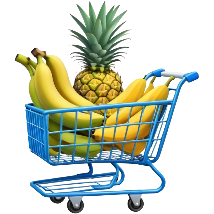pineapples, mango and bananas in a blue Shopping cart  emoji