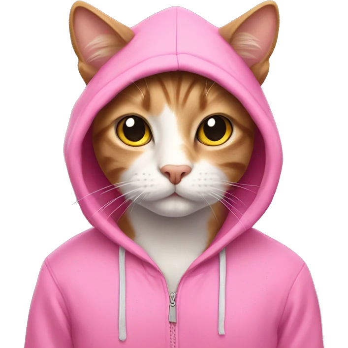cat wearing a pink hoodie  emoji