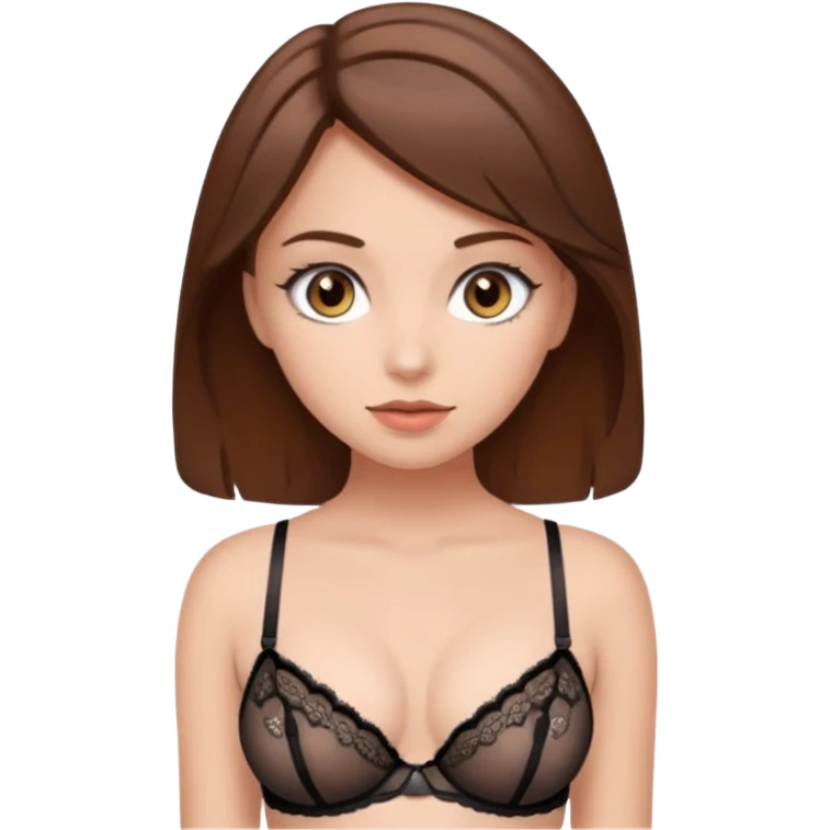 Девушка с серыми глазами и каштановыми волосами в нижнем белье emoji