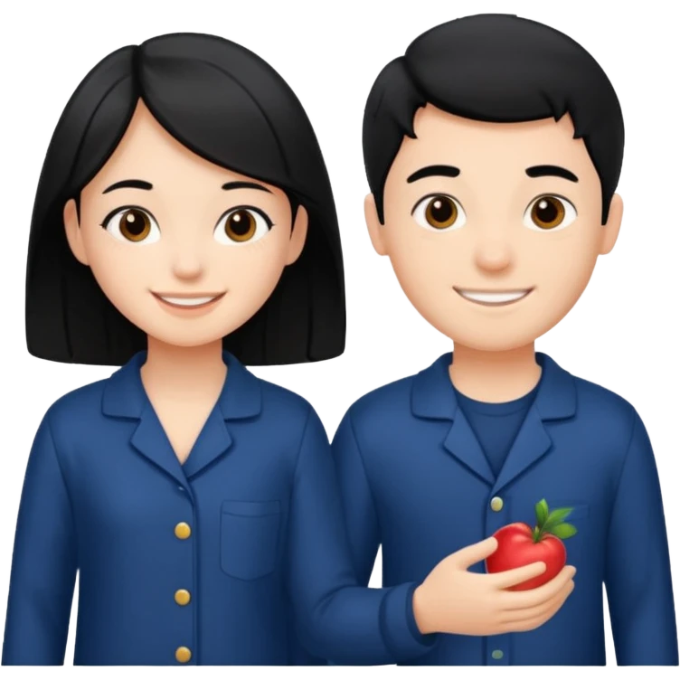 black haired boy and a girl in navy blue pajamas emoji