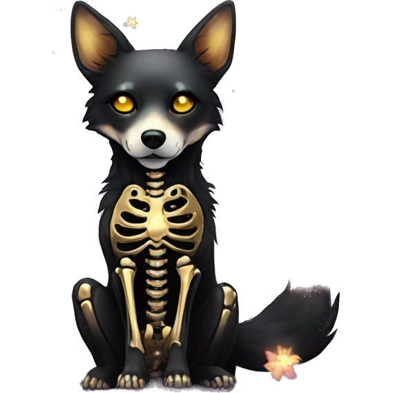 Black iridescent dog fox zombie skeleton gold mechanical nebula galaxy stars flowers fairy lights vintage emoji