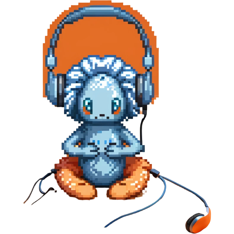 light blue sea anemone with arms, listening to music with headphones, sitting on sand emoji